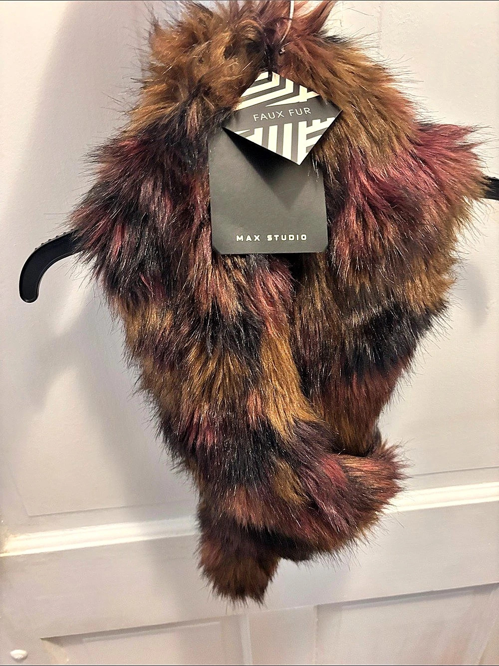 Max Studio Faux Fur Scarf Brown & Burgundy NWT